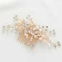 SWEETV Flower Bride Wedding Hair Comb Pearl Bridal Crystal Leaf Gold Headpiece Rhinestones Handmade Jewelry for Women and Girls