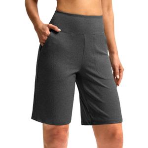 Women's 10" Bermuda Shorts Knee Length with Pockets High Waisted Athletic Long Shorts for Casual Walking Running Yoga (Heather Charcoal Grey) Small