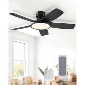 VONLUCE 42 Inch Ceiling Fan with Lights, Quick Install Ceiling Fan and Remote, 6-Speeds Noiseless Reversible DC Motor, 3CCT, Modern Ceiling Fan for Bedroom Living Room Kitchen, Black