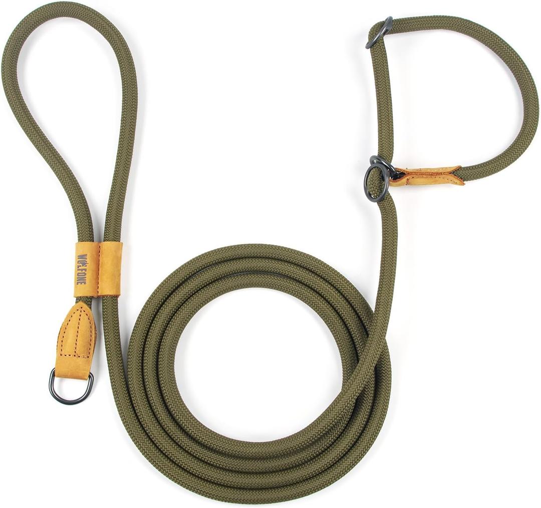 Wolfone Slip Lead Dog Leash - Heavy Duty Rope Leash with Adjustable Loop and Hands-Free Handle for Training, Walking Active Dogs Green 3m*12mm
