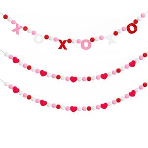 Valentines Day Decorations, 3 PCS Felt Garland with XOXO and Red Heart Shape Garland for Valentine Party, Wedding, Anniversary, Valentines Day Banner for Mantle Fireplace Walls Room Decor