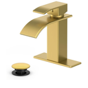 Bathroom Faucet Brushed Gold Modern Waterfall Bathroom Sink Faucet with Single Handle Suitable for 1 or 3 Holes,Supply Deck Plate and Hose…