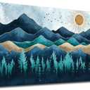 Blue Forest Canvas Wall Art Nature Landscape Pictures Abstract Pinewood Painting Prints Nordic Style Artwork Large Wall Decorations for Living Room Bedroom Home Office 29" x 58"