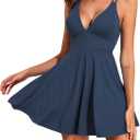 Aleumdr Swim Dress for Women One Piece Tummy Control Swimsuit Ribbed A Line Skirted Bathing Suits (Blue, M)