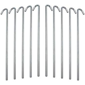Tent Stakes For Outdoor Camping Heavy Duty Metal, Galvanized Rust-Free Yard Stakes, 10 Garden Edging Fence Hook | Garden Stakes For Gardening & Canopies, Tent Pegs - By Ram-Pro