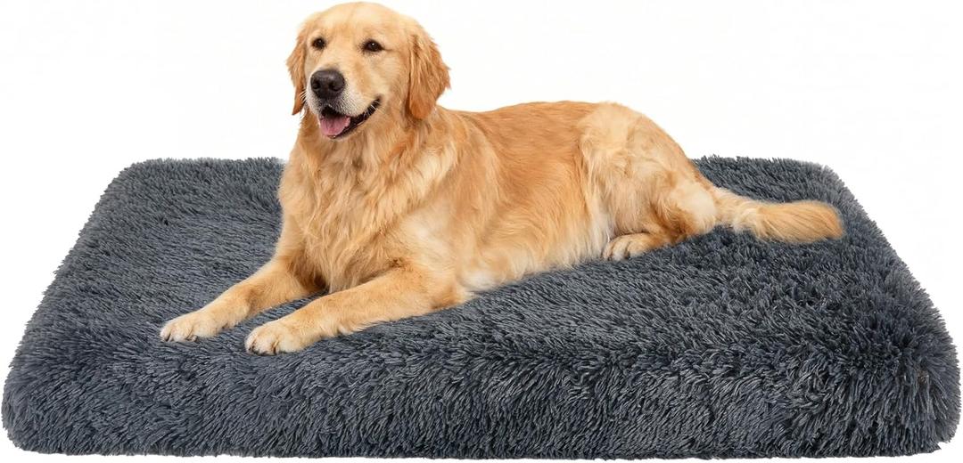Fluffy Orthopedic Dog Beds for Large Dogs with Washable Removable Cover Dog Crate Bed Egg Crate Foam Support Plush Pet Pad Mat with Anti-Slip Bottom (42 * 28, Dark Grey)