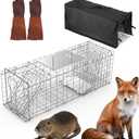 Folding Live Animal Trap Cage Racoon Traps with Waterproof Cover & Gloves | Easy to Catch and Release for Stray Cats Raccoons Squirrel Skunk Groundhog Armadillo Rabbit