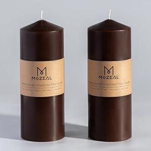 MOZEAL 3" x 8" Hand-Poured Unscented Candles, Large Brwon Pillar Candles Set of 2, No Drip, Approx 120 Hours Long Burning, Wedding, Dinner, Christmas and Home Decor（3 Inch Diameter 8 Inch Height）