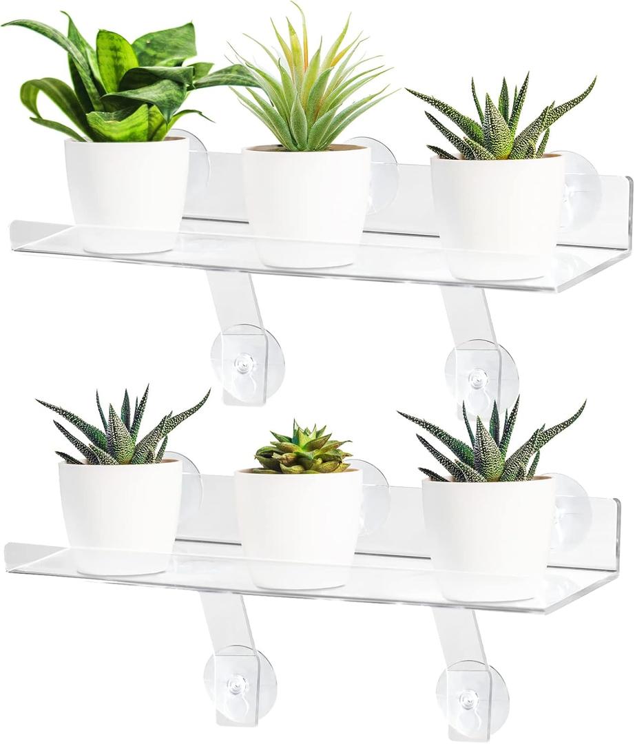 2 Pcs Plant Window Shelf, Window Plant Shelves with Bracket,15in Transparent Acrylic Sill Extender with Suction Cup, Floating Shelf for Plants Apply to Succulents, Seed Plant