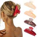 4Pcs Large Acrylic Hair Claw Clips - Strong Hold Thick Hair Banana Barrettes for Women Girls (Hair Clips, Banana (Coffee+Red+Beige+Champagne)