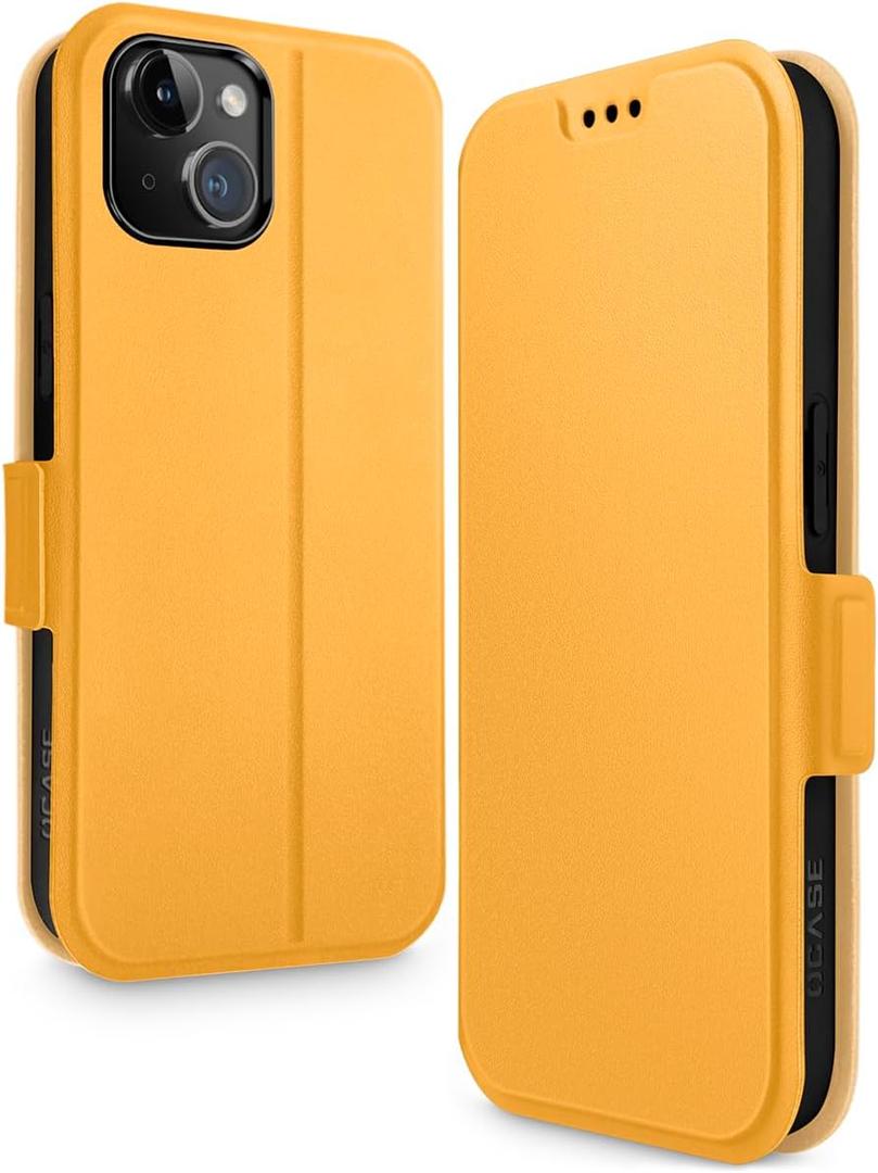 OCASE for iPhone 15 Wallet Case, Slim PU Leather Flip Folio, Card Slots, RFID Blocking, Kickstand, Shockproof Phone Cover 6.1 Inch 2023, Yellow
