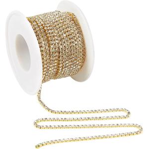 Sustainable Greetings 11 Yards Rhinestone Chain, Gold Trim String for DIY Jewelry Making, Crafts, Shoe Charms (2mm Wide Rhinestone Trim) 2 Pack