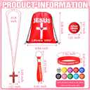 100 Pcs Jesus Loves You Party Supply for Adults Bulk Christian Gift with Drawstring Backpack Bracelets Keychains Cross Necklaces for Graduation Easter Church Religion Gift(Multicolor)