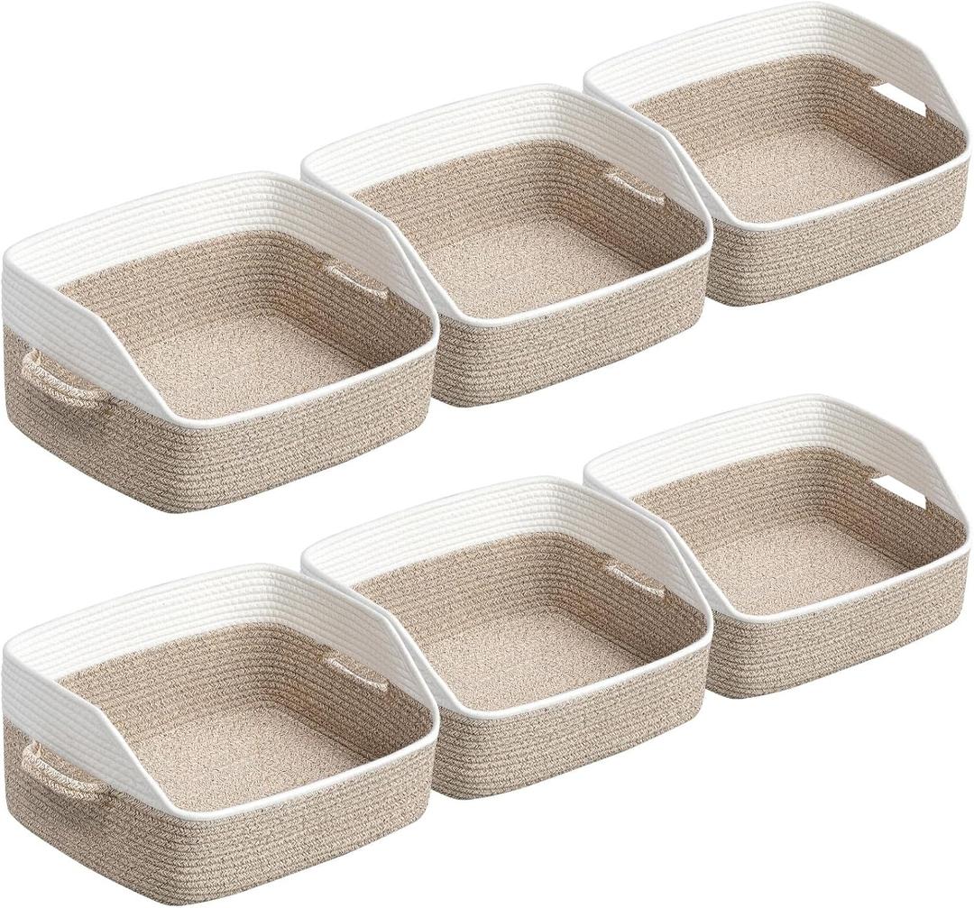 6 Pack Closet Storage Baskets for Organizing, Trapezoid Woven Baskets with Handles for Closets, Perfect for Toys, Clothes, Blankets, Cotton Rope Bins for Clothing Storage, 17.72''Lx14.17''Wx13.39''H