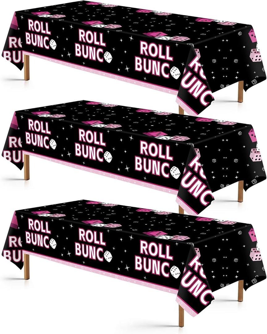3Pcs Dice Party Tablecloth Pink and Black Dice Game Table Cover Plastic Rectangle Lets Roll Birthday Party Decorations for Game Night Casino Night Bachelorette Cocktail Card Game
