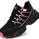 Steel Toe Shoes for Women Men Wide Non Slip Composite Work Sneakers Indestructible Comfortable Safety Tennis Shoes Lightweight Breathable Construction Sneakers Puncture Proof Ergonomic Design (8.5 Women/7 Men, Black - ink)