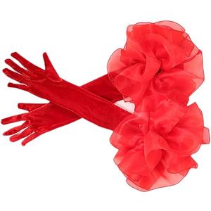 Huralona Women Long Puff Gloves Opera Velvet/Satin/Tulle Gloves Elbow Oversized Satin Ruffled Banquet Wedding Dance Party