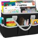 Desktop Tote and Stock Organizer, Teacher Helper Tote Bag Organization for Arts, Books, Stationery, Office Desk Organizer, Make-up Storage Tote with Handles for Travel, Black-Gray