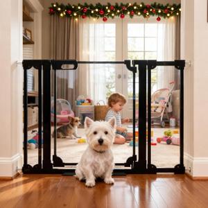 30.7" Tall Clear Acrylic Baby Gate 29.5"-47.2" Wide Pressure Mounted Clear Dog Gate Indoor - No Drill Auto Close, Walk Through Baby Gates for Stair & Doorways & Hallway