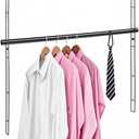 Hanging Closet Rod 46.85in, 6 Height Adjustable Closet Hanging Organizer, Heavy Duty Closet Extender Hanging Rod, Space Saving Clothes Hanging Bar Closet Poles for Hanging Clothes,Black
