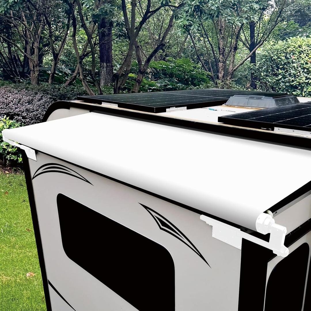 RV Slide Out Awning Kit - Modular Camper Slide Topper for 5th Wheels, Travel Trailers and Motorhomes - White, 8'9'' (8'1'' Fabric)