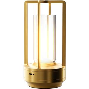 Table Lamp, Portable Cordless Rechargeable LED, 3-Colour Dimming, Gold, Ideal for Bedroom, Outdoor, Restaurants, Bars, Coffee Shops, Camping