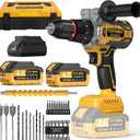 1239Inlbs Cordless Hammer Drill - 21V Brushless Electric Power Impact Drill Set w/ 2 x 4.0Ah Battery & 1/2" Self-Locking Metal Chuck & 42PCs Accessory for Drilling Wood Bricks Metal Concrete