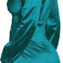 FairyLove Women's Elegant Empire Waist Long Sleeve Wedding Guest Party Cocktail Bodycon Irregular Satin Dresses (16 Green)