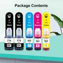 2 x Compatible 774 664 Ink Bottle Replacement for Eps T774 T664 T774120-S Ink Cartridge Used with Eps EcoTank ET-4550 ET-3600 ET-16500 ET 4550 3600 16500(2Black 1Cyan 1Magenta 1Yellow 5 Pack)