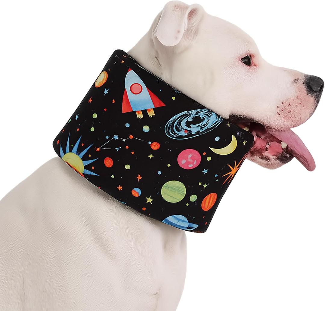 LovinPet Dog Recovery Collar, Adjustable Soft Cone for Medium & Large Dogs, Post-Surgery Comfort & Lick Prevention, Interstellar Black Print,Black