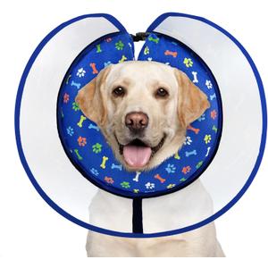 Dog Cone Collar with Enhanced Anti-Licking, Inflatable Dog Cone After Surgery, Adjustable Size with Soft Padding for Small Medium Large Dogs - Blue/L