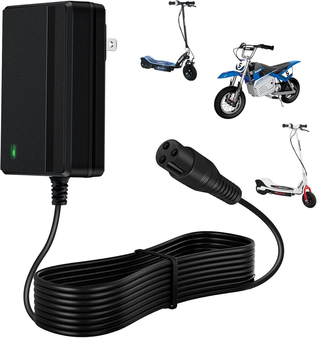 24V Charger for Electric Scooter Razor MX350 Electric Scooter Dirt Bike E100 E175 E200 E200S E300 E300S E500 Pocket Mod, Sports Mod and Dirt Quad