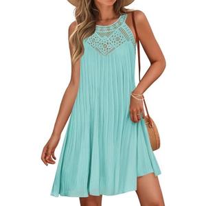 ZESICA Women's 2025 Summer Halter Chiffon Mini Dresses Sleeveless Hollow Out A Line Flowy Ruffle Beach Vacation Sundress, XL (Mint)