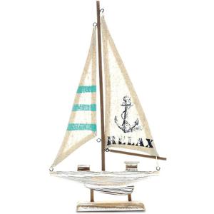 CoTa Global Aquarius Sailboat Decor - Large Handmade Wooden Boat Decor Cute Beach Style Model Sail Boat Decorations, Nautical Themed Table Top Decor