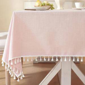 Laolitou Pink Tablecloth Cotton Linen Waterproof Spring Tablecloths Burlap Rustic Table Cloths for Kitchen Dining,Party,Holiday,Christmas, Light Pink Rectangle 55''x75'',4-6 Seats