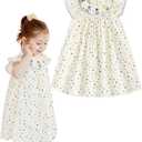 2 x Simplee kids Toddler Girl Dresses Ruffled Sleeves Summer Sundress Dress Bohemian Dress (Beige),Size 80