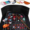 Craps Tabletop Game Set with 35 * 70" Rubber Craps Tabletop Mat, 48 * 11" Rubber Craps Diamond Pyramid Bumper, 36" Rattan Stick, Casino Grade 19mm Dice, On/Off Button & 100 pcs Chips (Black)