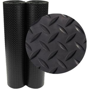 Rubber-Cal Diamond-Plate Rubber Flooring Roll - 3 mm x 4 ft x 7 ft Roll - Black