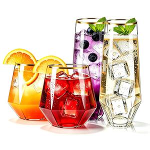 Lueumxc 56 Pack Plastic Wine Glasses Disposable Diamond Champagne Flutes, 32 Pcs 9 OZ Stemless Champagne Flutes & 24 Pcs 12 OZ Disposable Wine Glasses, BPA-Free