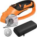 Cordless Electric Scissors, 4V Box Cutter & Cardboard Cutter with 2 Titanium Blades - Rotary Cutter with LED Light for Fabric, Leather, Carpet, Plastic, Crafting + Storage Case (Orange)