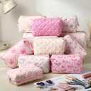 Paterr 10 Pcs Quilted Makeup Bag Bulk Cotton Floral Cosmetic Bag Women Girls Bridesmaid Gifts Cute Makeup Pouch Coquette Aesthetic Travel Toiletry Organizer(Pink Bow,6.30 x 3.94 Inches)
