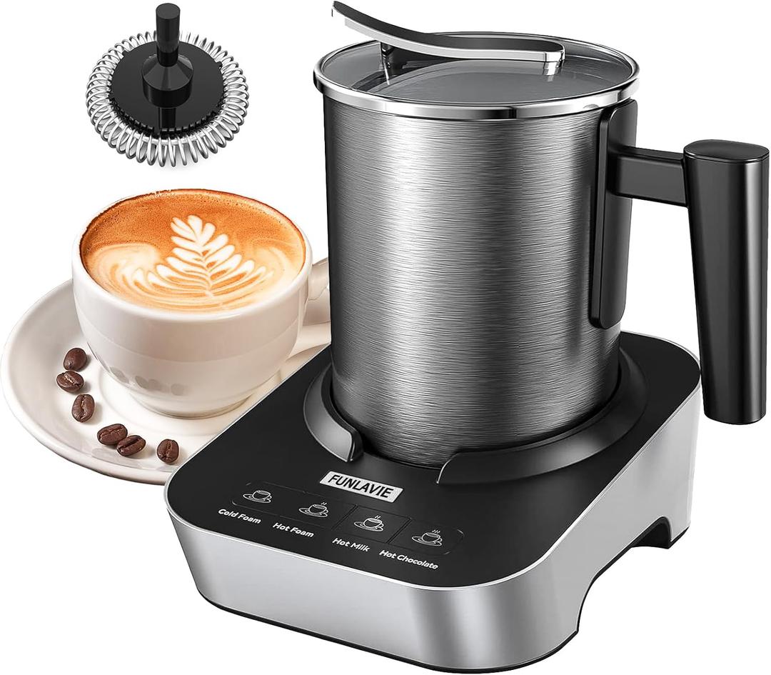 4-in-1 Electric Milk Frother and Steamer, Large 13.5oz Stainless Steel Pitcher, Hot & Cold Foam Maker and Milk Warmer for Lattes, Cappuccinos, Macchiato,Hot Chocolate, Dishwasher Safe (Silver/Black)