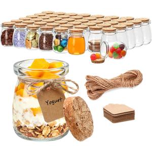 Brajttt 3.4 oz Small Glass Jar with Cork Lids,48 pcs Mini Glass Bottles,Spell Jars with Twine and Labels,Pudding Yogurt Jar for DIY Crafts,Wedding,Gifts,Party Favors,Baby Shower