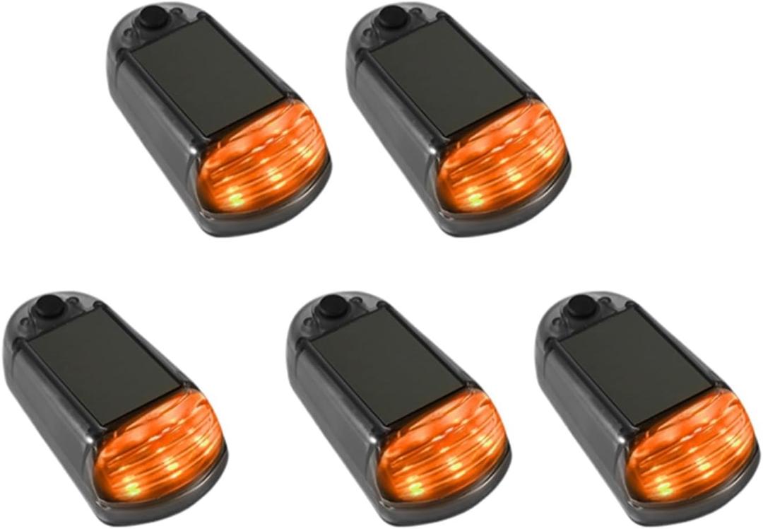 Wireless Solar LED Pilot Light 5PCS Car Roof Marker Lights Waterproof No Drill Pickup Trucks Roof Running Lamps(Black,Yellow Light)