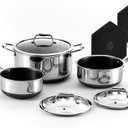 HexClad Hybrid Nonstick 6-Piece Pot Set with 2 Silicone Trivets, 2, 3, and 8-Quart Pots with Tempered Glass Lids, Stay-Cool Handles, Dishwasher-Friendly, Induction Ready, Compatible with All Cooktops