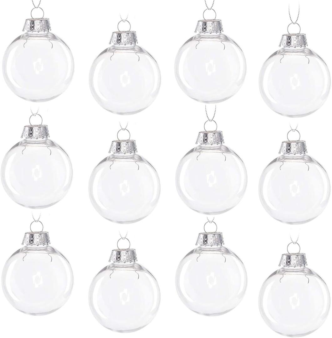 Clear DIY Christmas Baubles - 12 Pcs, 8 cm Hanging Balls - Transparent Fillable Baubles for Christmas Tree, Party, Wedding, Birthday, Home, Gift Box