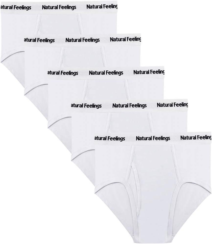 Natural Feelings Men's Briefs Underwear Multipack Men's Cotton Full Rise Briefs with Comfort Waistband Size Medium (A: 5 Pair White Briefs)