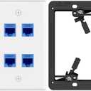 VCE UL Listed 4-Port Ethernet Wall Plate with Low Voltage Mounting Bracket, CAT6 RJ45 Wall Plate with Single Gang Bracket, Blue