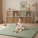 Blissful Diary Vegan Leather Baby Play Mat, 50x50 Thicken Foam Cushioned & Waterproof Playpen Mat for Infants and Toddlers, Stylish and Just Wipe-Clean Playmat for Baby Play on Floor, Light Green