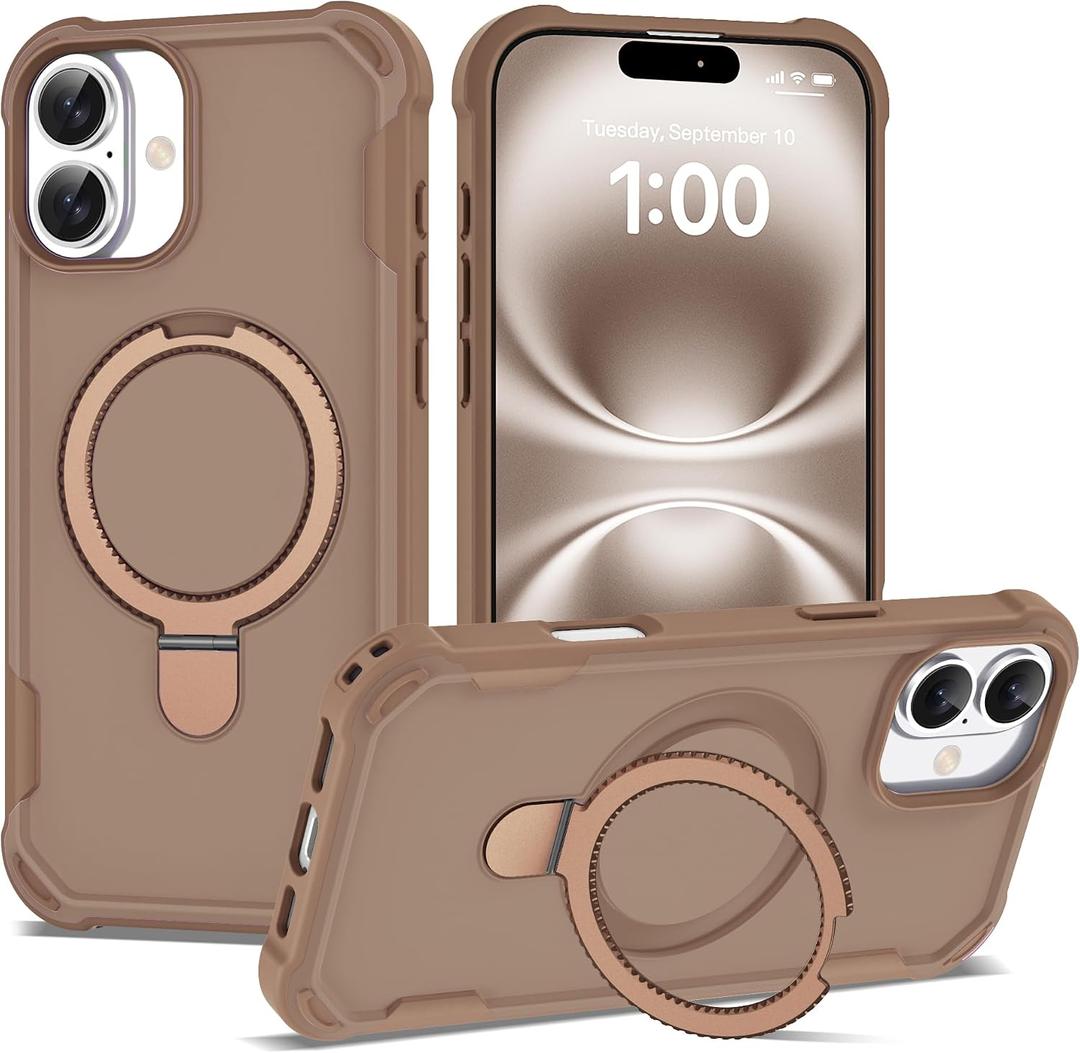 Compatible with iPhone 16 Plus Case 6.7'' with Magnetic Ring Stand [Military Drop Protection][Compatible with MagSafe] Shockproof 16 Plus Phone Case for Men Wowen,Brown